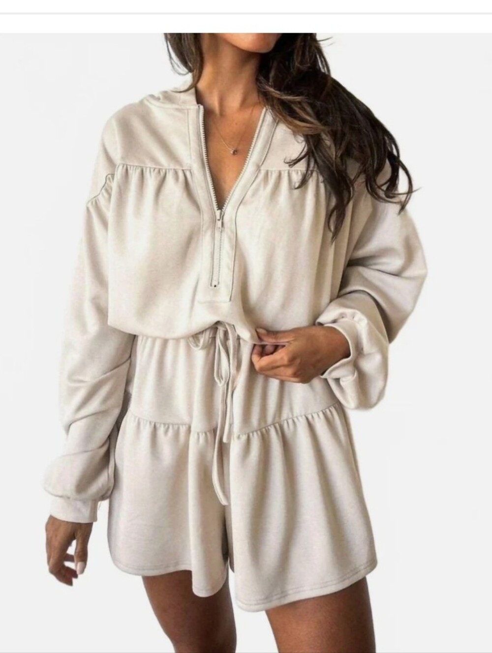 MABLE, Neutral Cream Pullover with Zip Detail